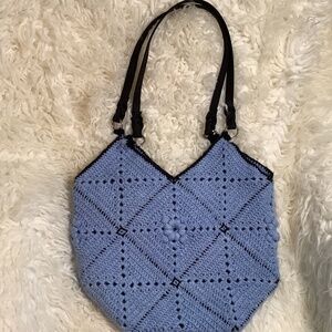 EUC crocheted blue shoulder handmade eStrada crafts reversible market tote